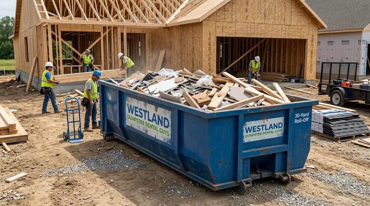 Row of roll-off dumpsters in different sizes